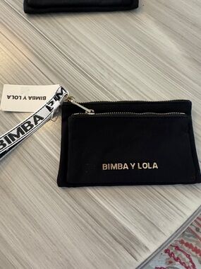 BIMBA Y LOLA Black Wristlet Pouch with Logo Strap